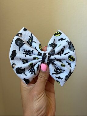 White Batman Print Fabric Bow Hair Clip 5 inch